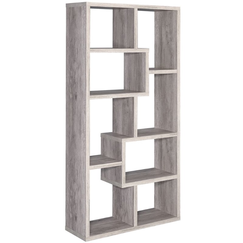 Home Square 2 Piece Asymmetrical Driftwood Bookcase Set in Gray