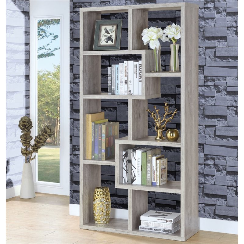 Home Square 2 Piece Asymmetrical Driftwood Bookcase Set in Gray
