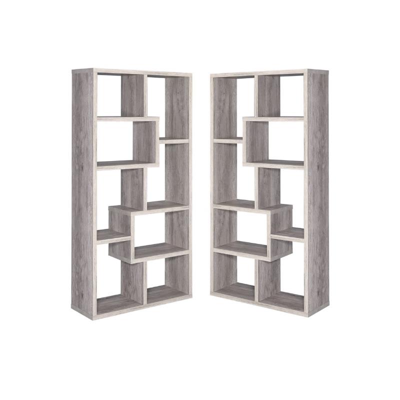 Home Square 2 Piece Asymmetrical Driftwood Bookcase Set in Gray