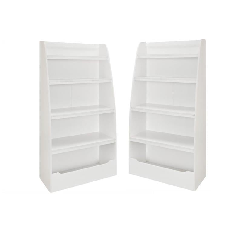 Home Square 4-shelf Wood Bookcase Set in White (Set of 2)