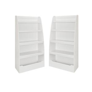 home square kids 4-shelf wood bookcase set in white (set of 2)