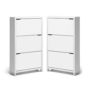 home square 3 shelf wood shoe cabinet set in white (set of 2)