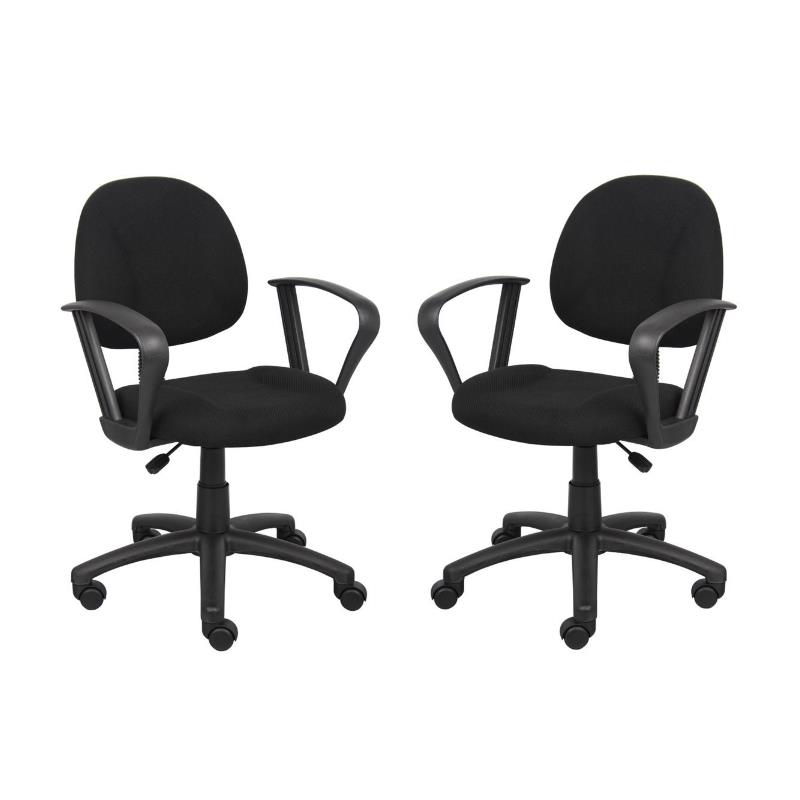 Home Square 2 Piece Fabric Office Swivel Chair With Arms Set in Black
