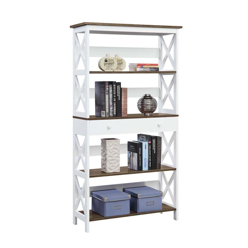 Home Square 5 Tier Shelf Driftwood Bookcase Set in White (Set of 2)