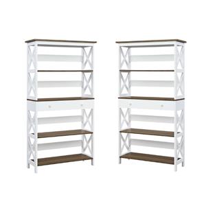 home square 5 tier shelf driftwood bookcase set in white (set of 2)