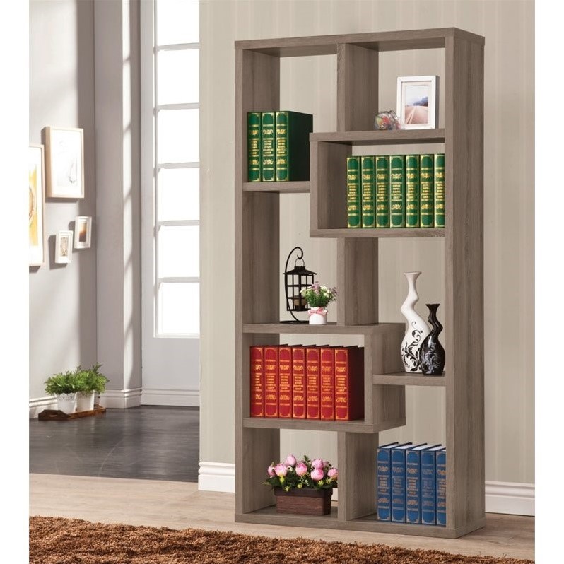 Home Square 2 Piece Wood Casual Bookcase Set in Weathered Gray
