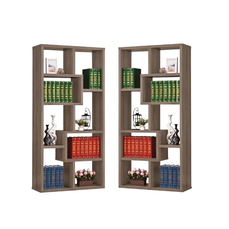 Home Square 2 Piece Wood Casual Bookcase Set in Weathered Gray