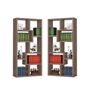 Home Square 2 Piece Wood Casual Bookcase Set in Weathered Gray