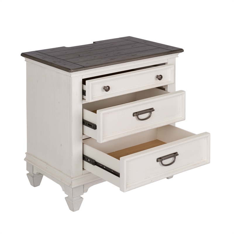 Home Square 2 Piece Wood Night Stand with Charging Station Set in Light Brown