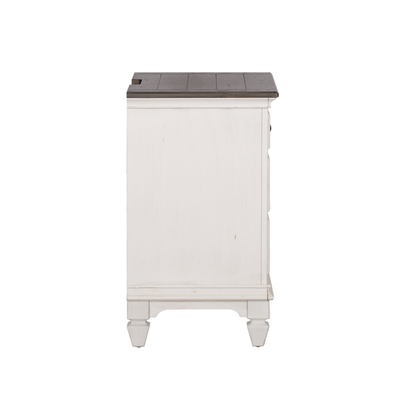 Home Square 2 Piece Wood Night Stand with Charging Station Set in Light Brown