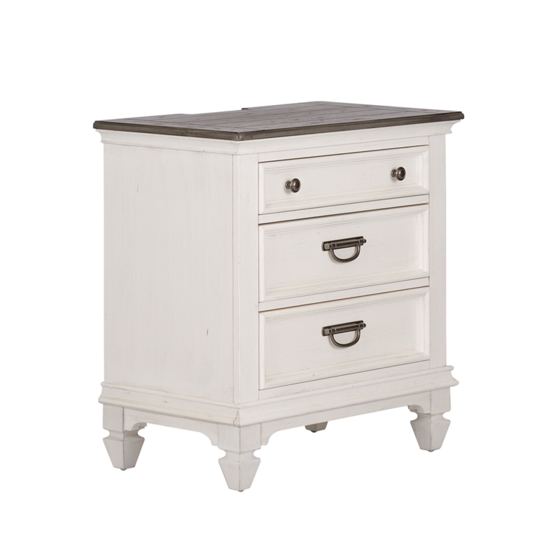 Home Square 2 Piece Wood Night Stand with Charging Station Set in Light Brown
