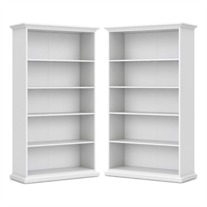 Home Square 5 Shelf Modern Wood Bookcase Set in White (Set of 2)
