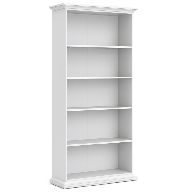 Home Square 5 Shelf Modern Wood Bookcase Set in White (Set of 2)