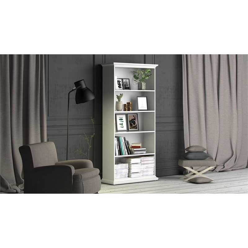 Home Square 5 Shelf Modern Wood Bookcase Set in White (Set of 2)