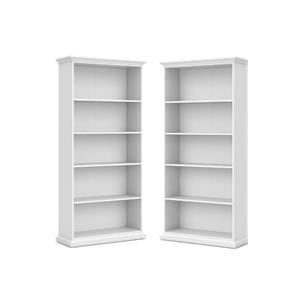 home square 5 shelf wood bookcase set in white (set of 2)