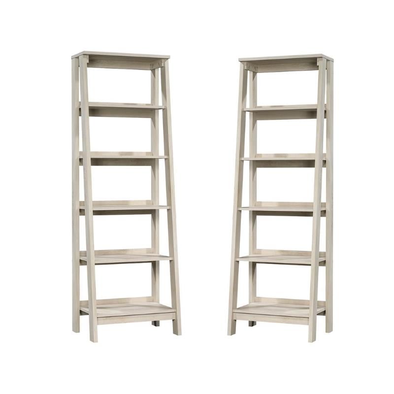 Home Square 5 Shelf Wood Bookcase Set in Chalked Chestnut (Set of 2)