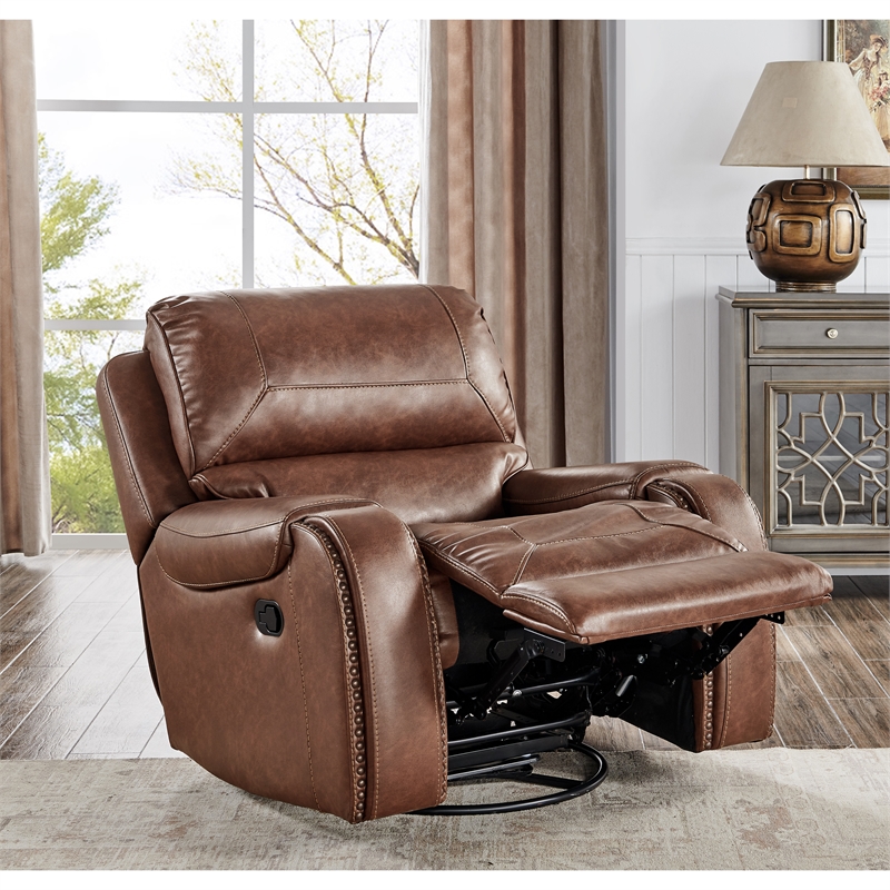 Home Square 2 Piece Swivel Leather Glider Recliner Set in Mesquite Brown