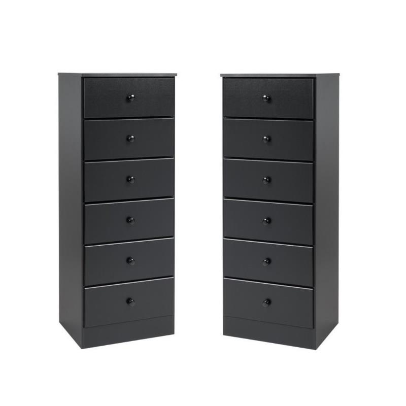 Home Square 6 Drawer Wood Lingerie Chest Set in Black (Set of 2)
