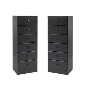 home square 6 drawer wood lingerie chest set in black (set of 2)