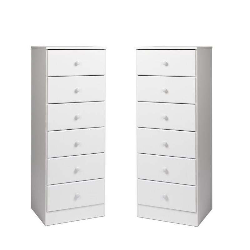 Home Square 6 Drawer Wood Lingerie Chest Set in White (Set of 2)