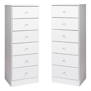 Home Square 6 Drawer Wood Tall Chest Set in White (Set of 2)