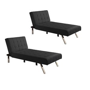 home square 2 piece faux leather chaise lounge set in black