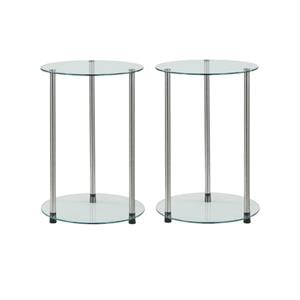 Home Square 2 Piece Designs2Go Round End Table with Glass Shelves Set in  Clear