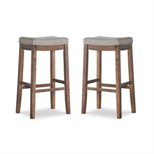 Home Square 2 Piece Wood Bar Stool Set in Rustic Brown