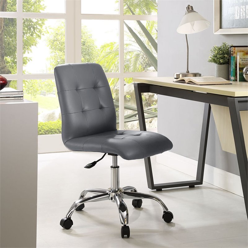 Home Square 2 Piece Faux Leather/Stainless Steel Swivel Office Chair Set in Gray