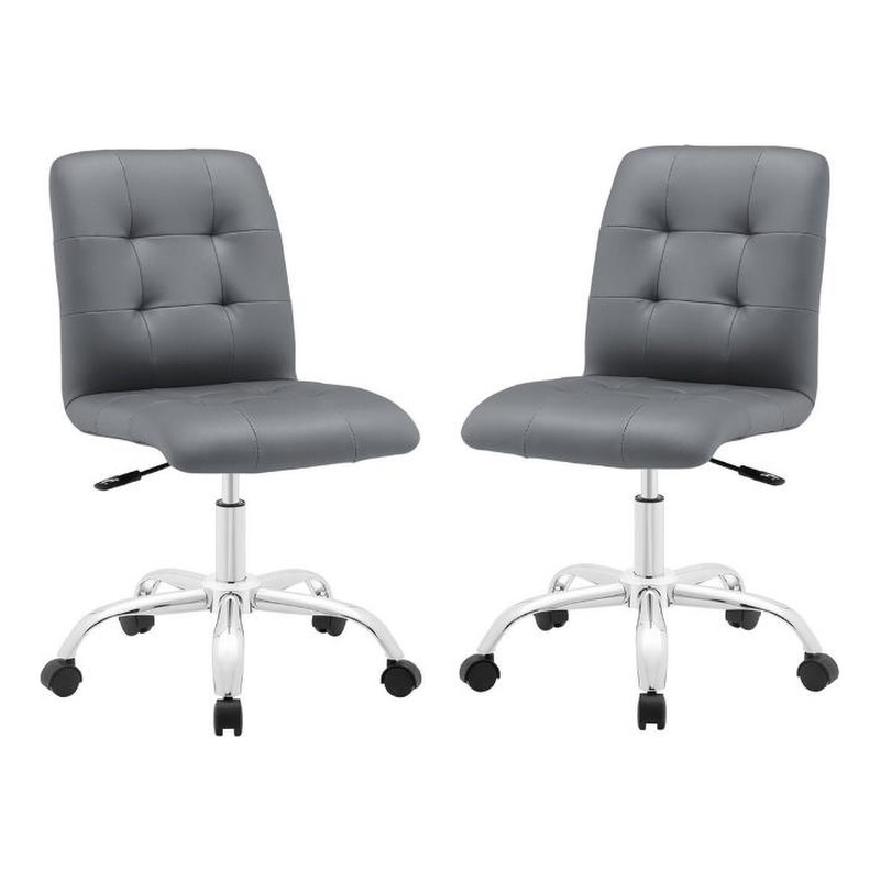 Home Square 2 Piece Faux Leather/Stainless Steel Swivel Office Chair Set in Gray