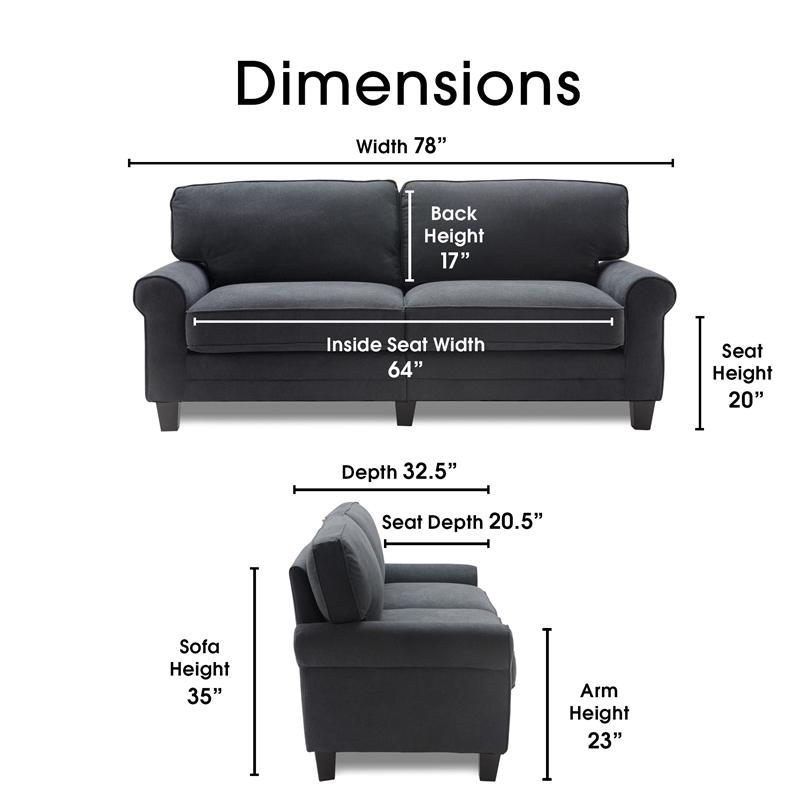 Home Square 2 Piece Contemporary Fabric Sofa Set in Charcoal