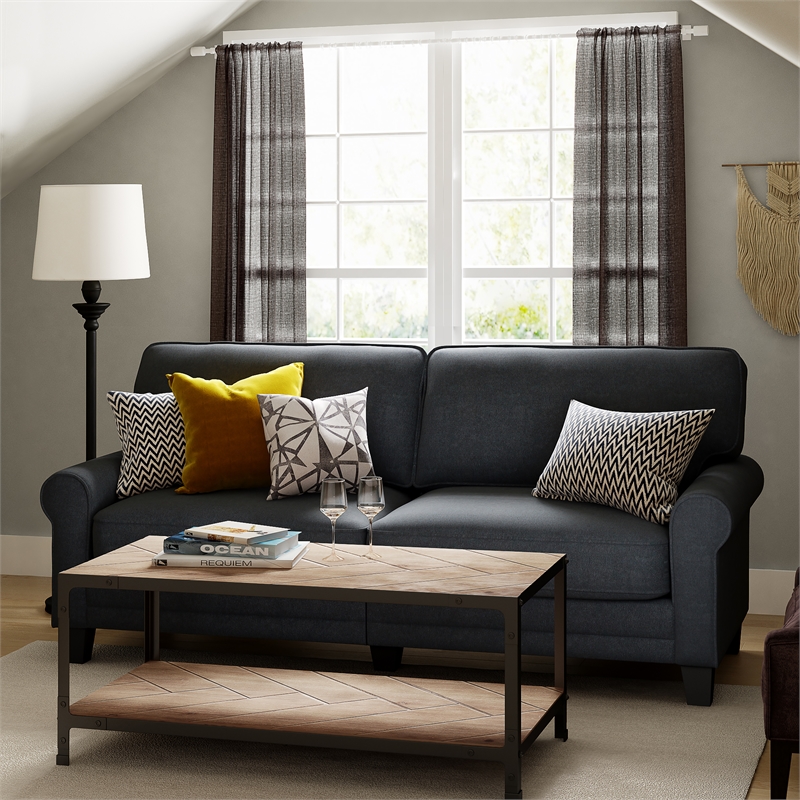 Home Square 2 Piece Contemporary Fabric Sofa Set in Charcoal