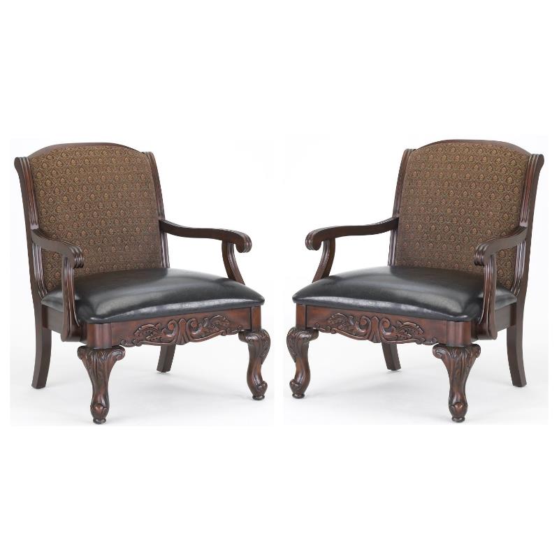 Home Square 2 Piece Traditional Wood Arm Chair Set in Walnut