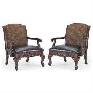 home square 2 piece traditional wood arm chair set in walnut