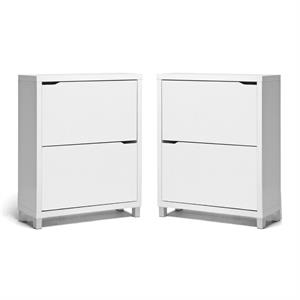 home square 2 piece modern wood shoe cabinet set in white