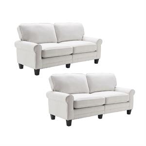 Home Square 2 Piece Contemporary Polyester Fabric Sofa Set in Cream