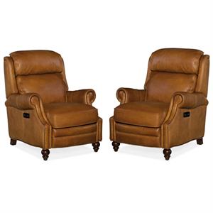 home square 2 piece leather power recliner set in saddlebag coin