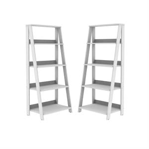 Home Square 4 Shelf Transitional Wood Ladder Bookcase Set in White (Set of 2)