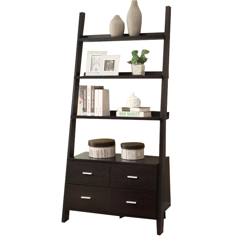 Home Square 4 Shelf Ladder Wood Bookcase Set in Cappuccino (Set of 2)