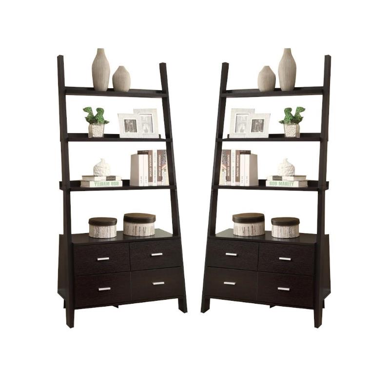 Home Square 4 Shelf Ladder Wood Bookcase Set in Cappuccino (Set of 2)