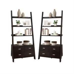 Home Square 4 Shelf Ladder Wood Bookcase Set in Cappuccino (Set of 2)