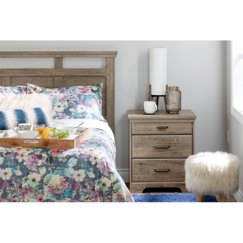 Home Square 2 Drawer Wood Nightstand Set in Weathered Oak (Set of 2)