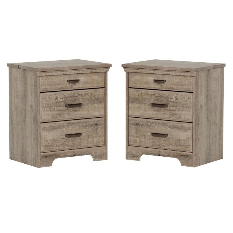 Home Square 2 Drawer Wood Nightstand Set in Weathered Oak (Set of 2)