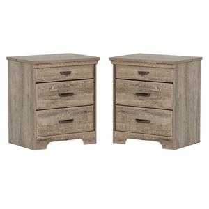 home square 2 drawer wood nightstand set in weathered oak (set of 2)