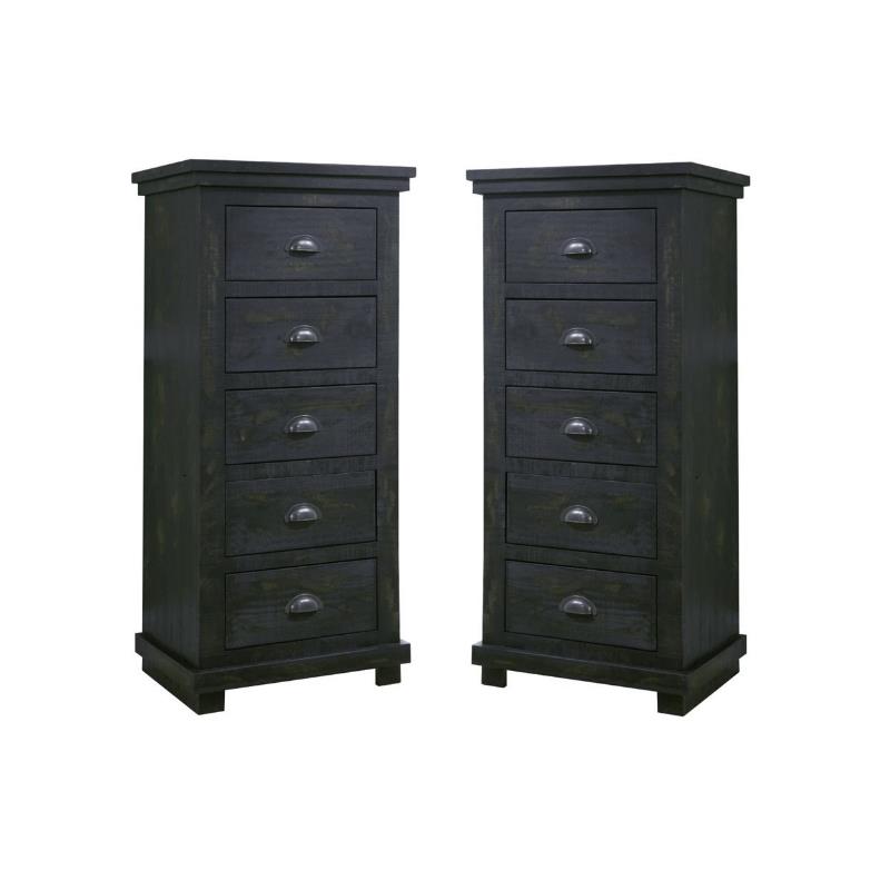 Home Square 5 Drawer Lingerie Chest Set in Distressed Black (Set of 2)