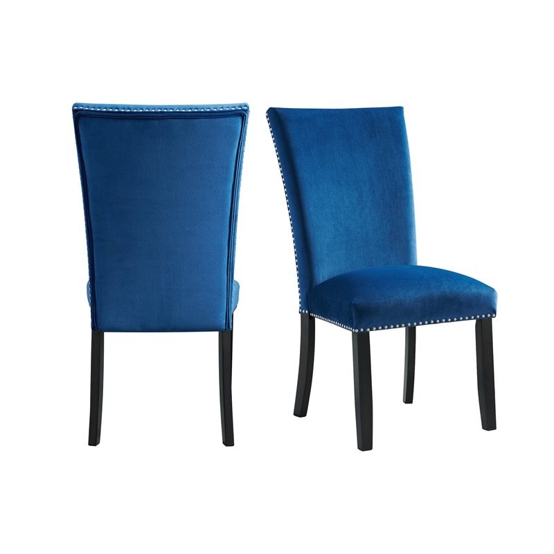 Home Square 2 Piece Velvet Fabric Side Chair Set in Blue