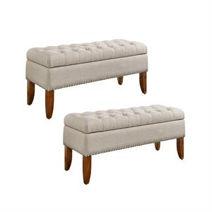 home square 2 piece tufted storage bed bench set in beige