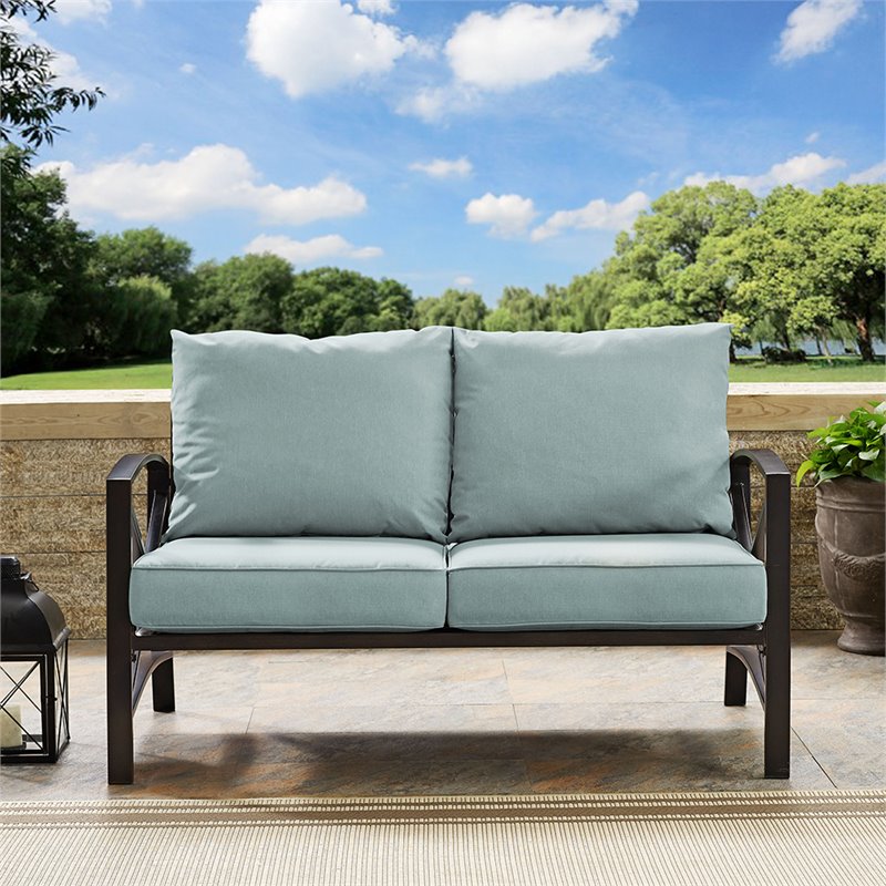 Home Square 2 Piece Metal Patio Loveseat Set in Oil Bronze and Mist