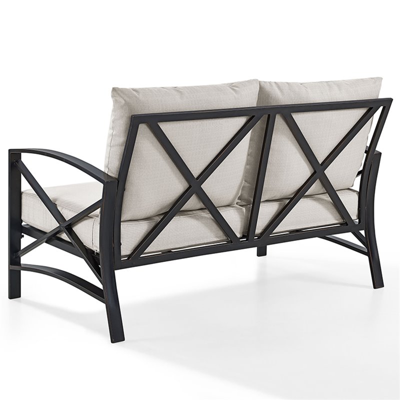 Home Square 2 Piece Metal Patio Loveseat Set in Oil Bronze and Oatmeal