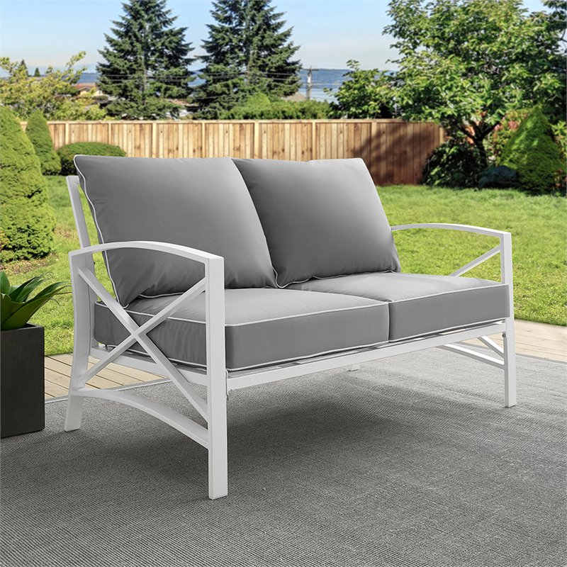 Home Square 2 Piece Metal Patio Loveseat Set in Gray and White